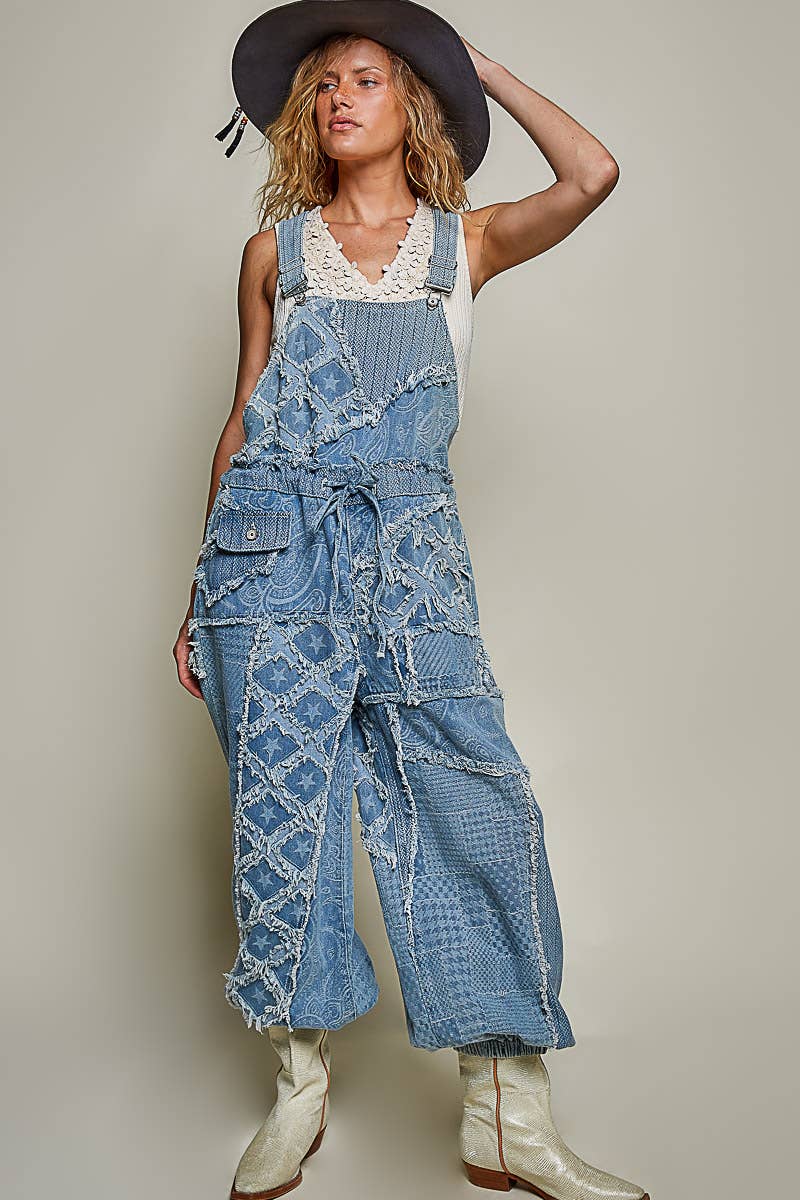 Patchwork Denim Overalls