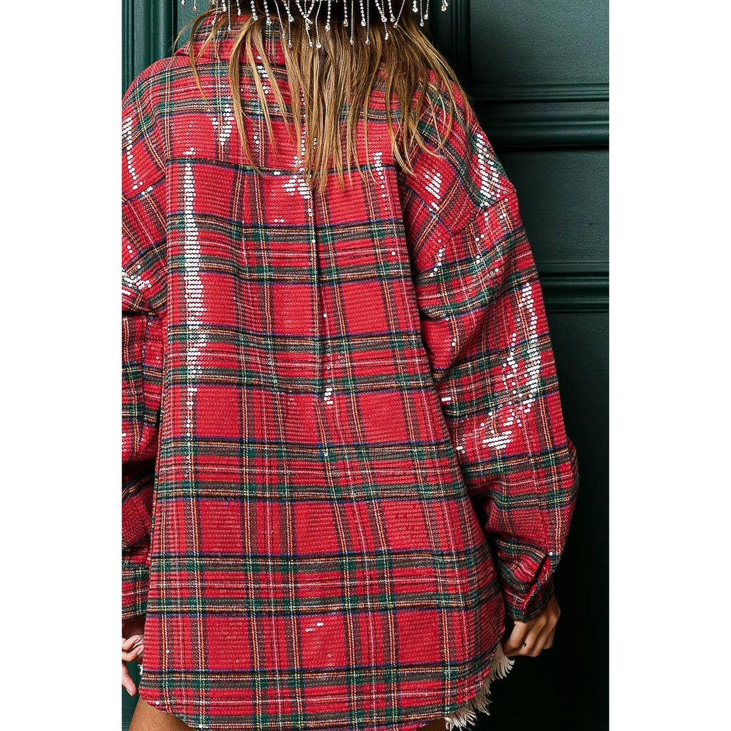 CLEAR SEQUIN PLAID CHRISTMAS SHIRT